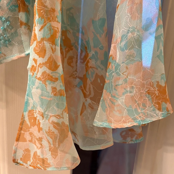 Ice Floral Ruffle Blouse - Teal and Orange - Picture 8 of 12